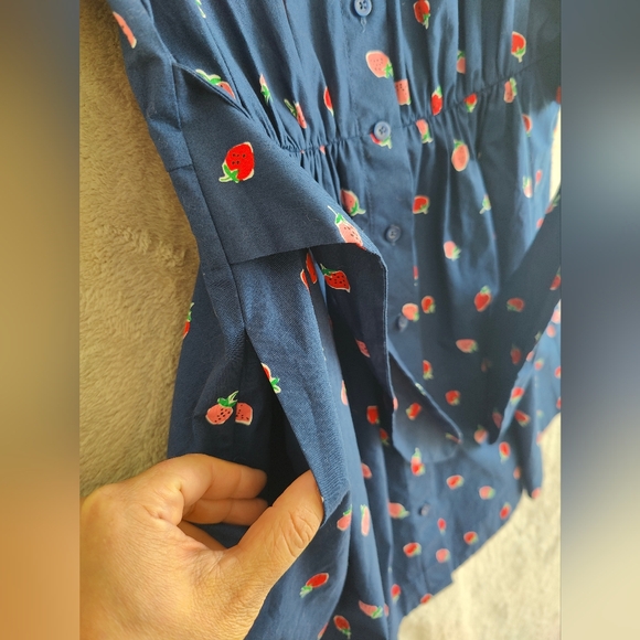 Kate Spade Tossed Strawberry Shirtdress French Navy Cotton Size XS - Picture 6 of 8
